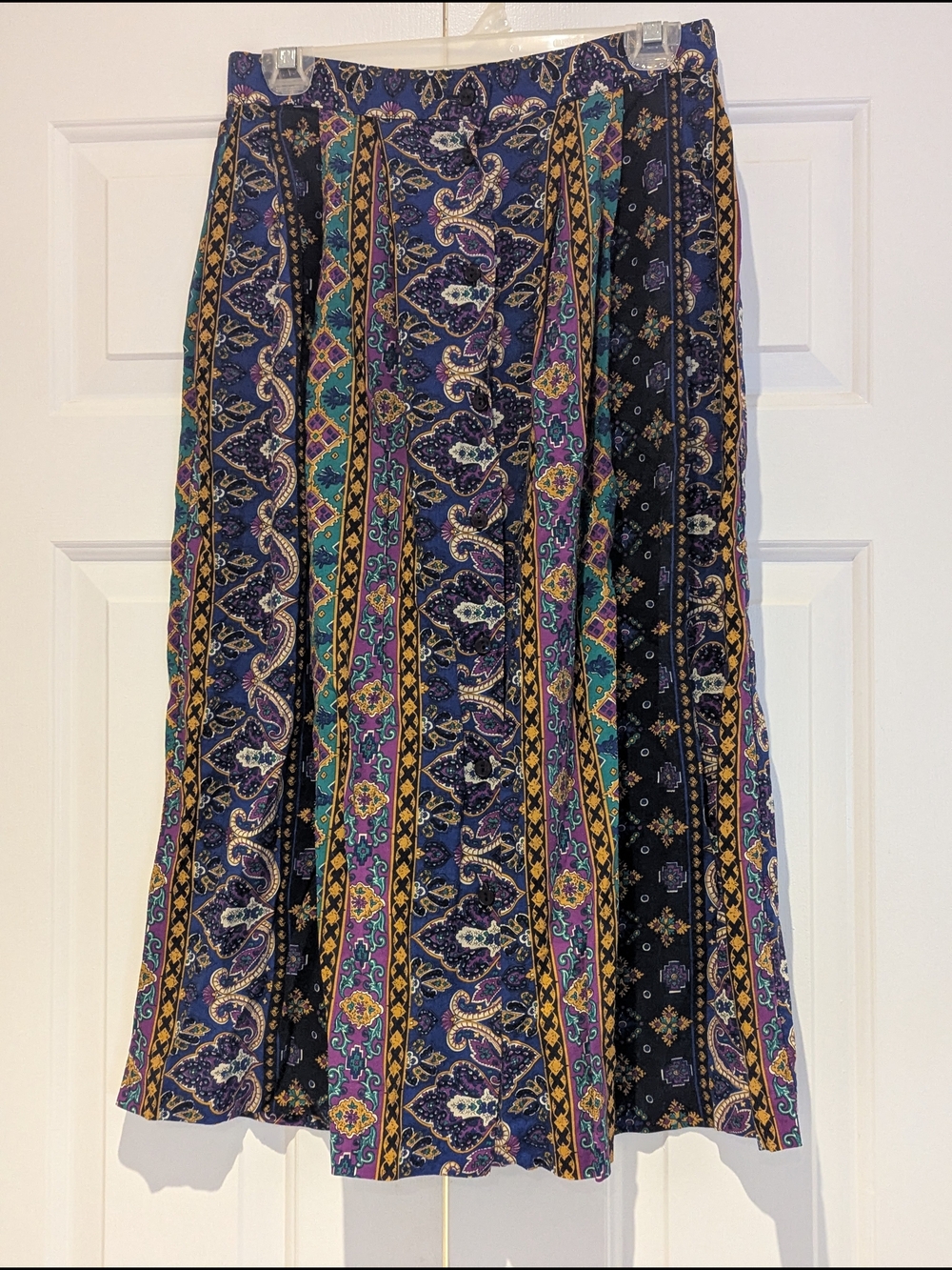 Vintage Summit Place Purple Paisley A-Line Midi Skirt Pockets Boho Whimsigoth S